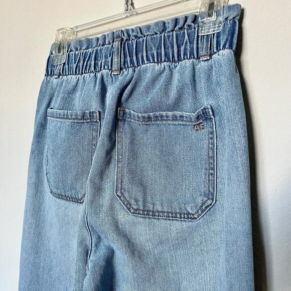 American Eagle Baggy Mom Jeans Hi-Rise Blue Paper bag Elastic Waist Size 4 / 27 - Picture 5 of 12